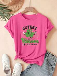 Camiseta de manga corta para mujer, corte regular - Bonito diseño geométrico en 2D de un patrón de trébol de cuatro hojas, lleno de encanto y estilo urbano. |     Perfecto para el ocio en vacaciones |     Adecuado para ocasiones festivas - Estilo - Ver 6