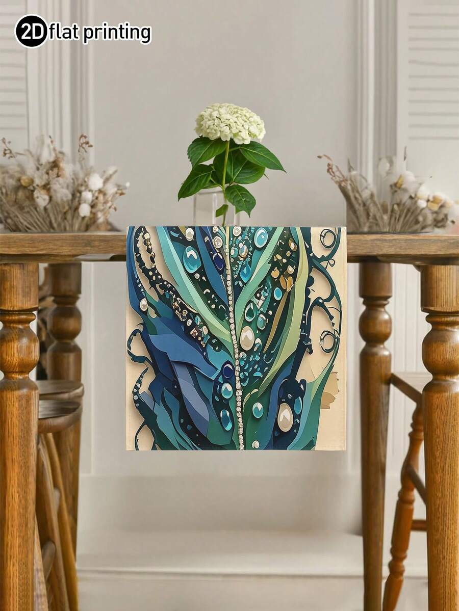 1pc Peacock Feather Printed Tablecloth, Available In Multiple Sizes, Suitable For Home Dining, Kitchen Decor, Home Decoration, Outdoor Party And Restaurant Decor, Linen Texture Appearance - Multicolor - View 1