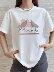Montañas rosadas bañadas por la luz del amanecer representando la fuerza interior y la fe capaz de superar cualquier obstáculo camiseta de mujer casual moderna cómoda para uso diario - Blanco - Ver 8