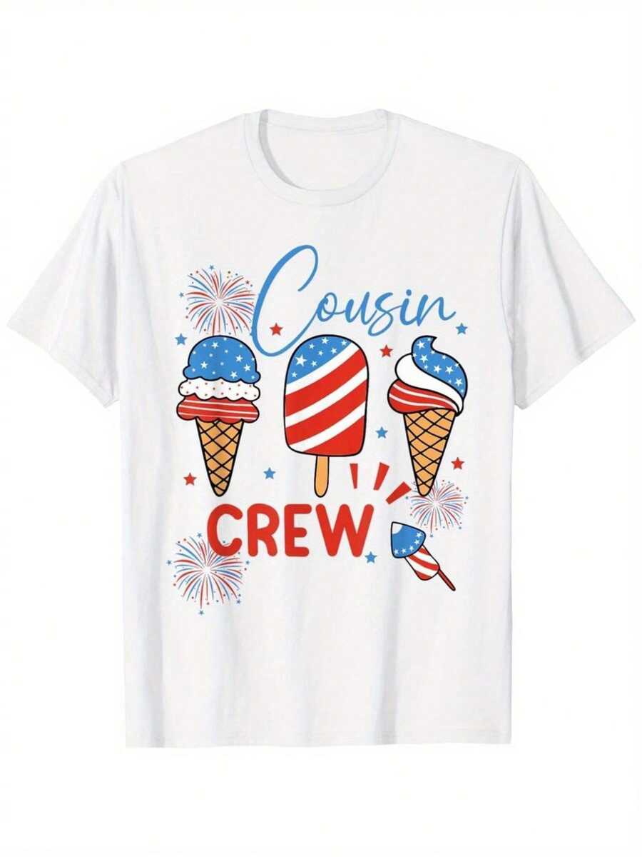 Camiseta Vintage del 4 de Julio - Diseño Gráfico de Helado y Bandera Americana, en Rojo, Blanco y Azul, Ultra Suave, Transpirable, Ajuste Cómodo, Camiseta Casual de Verano para el Día de la Independencia, Barbacoas, Desfiles, Reuniones Familiares - Ropa Casual para Fiestas - Blanco - Ver 1