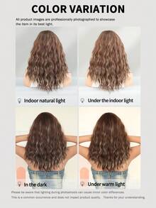 7JHH WIGS 女款 18 吋肩長短捲棕色挑染波浪假髮，側分瀏海混金髮色，自然合成耐熱纖維髮，適合女孩日常、派對及萬聖節使用 - 挑染棕色 - 查看 8