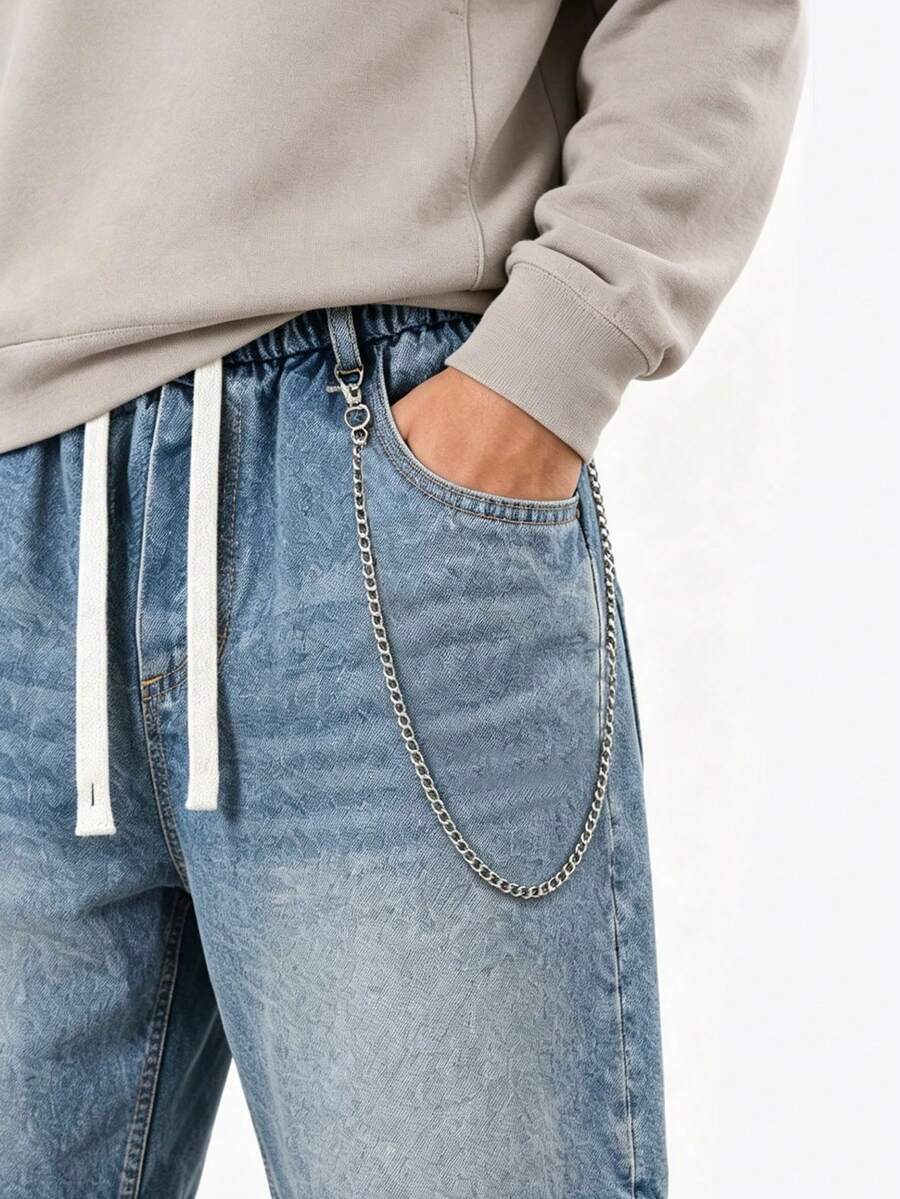 1 chiếc dây xích quần hai lớp bằng kim loại bạc dành cho nam. - Bạc - Xem 1