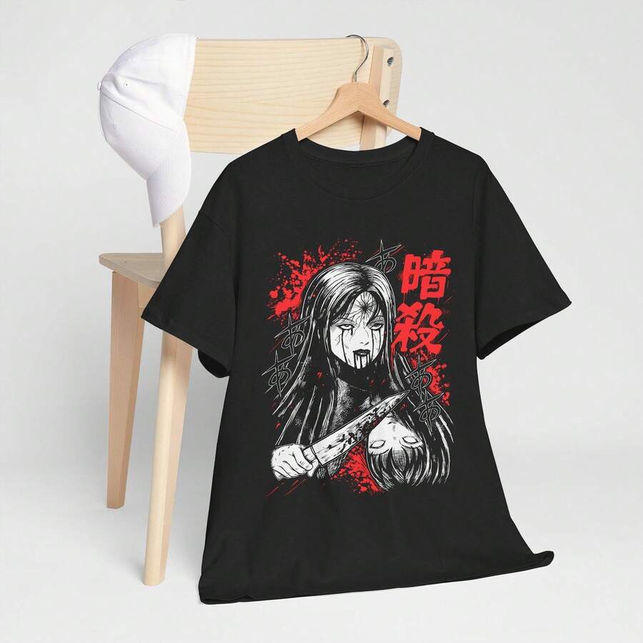 Japanese Horror T-Shirt, Anime Special Vintage Unisex T-Shirt, Anime And Manga T-Shirt, Anime T-Shirt, Anime Lover T-Shirt, Anime Graphic T-Shirt OutfiT.S For WoM.En VaC.Ation OutfiT.S WoM.En Easter, St. Patrick's Day Costume - 黑色 - 查看 1