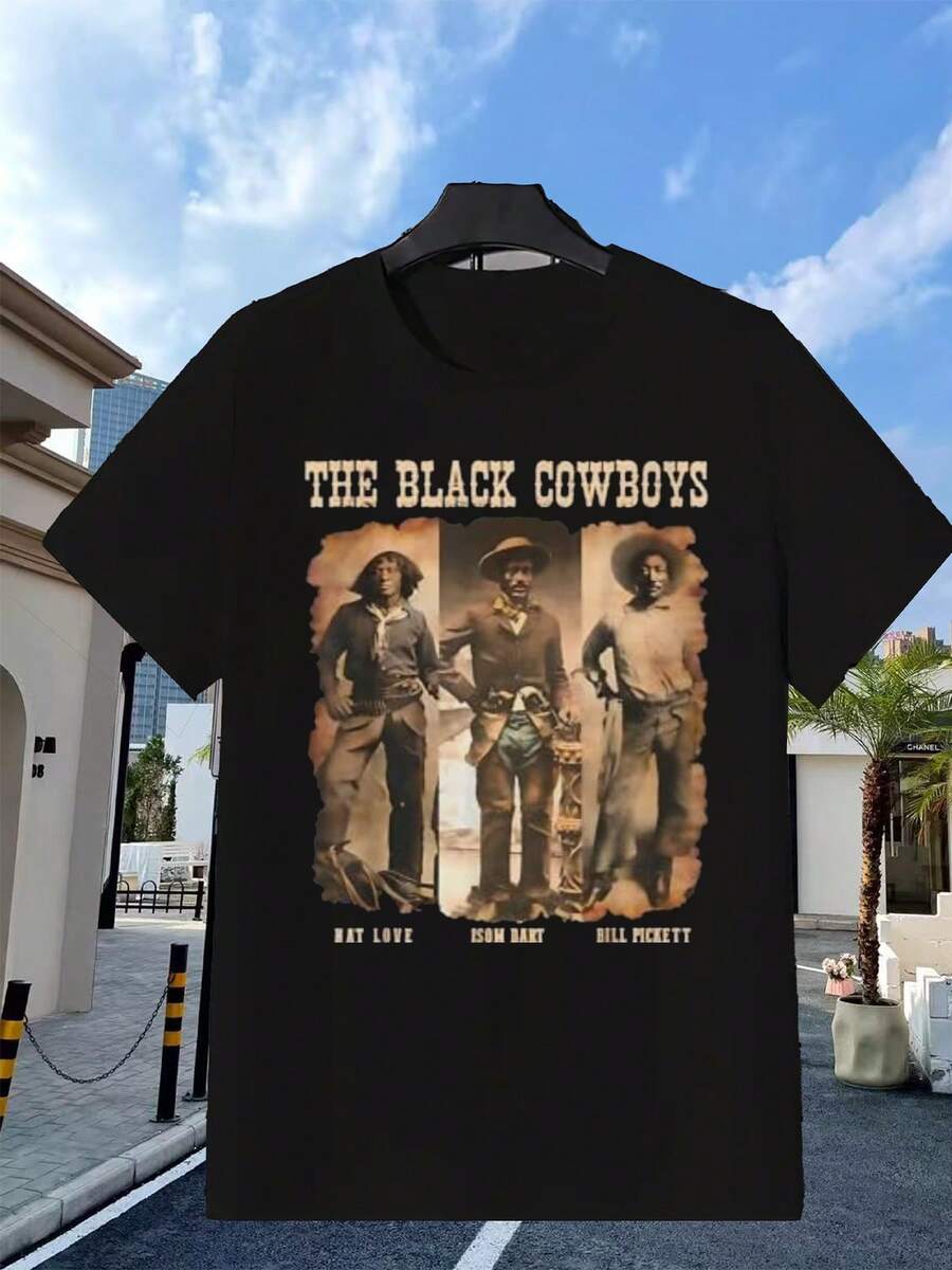 Camiseta unisex de manga corta, estilo occidental|NegroVintageVaqueroRetratoImprimirparaHombresyMujeres,TripulaciónCuello,De manga corta,Para todas las estacionesInformalyDe moda,PerfectoparaAl aire libreAventurayOesteTemaJugadores de eventoshombre, , , Dazymujer,romwehombres, bohochic,maestrasregalos,camisetaparaconjuntos de mujercon curvasparamu,y2k, - Negro - Ver 1
