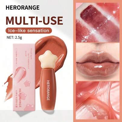 HERORANGE Brillo de labios líquido con diseño de estrella adorable, acabado espejo resistente al agua con efecto hidratante de larga duración, diseño de taza no pegajoso a prueba de desvanecimiento, tinte de labios transparente que forma una película como regalo festivo.