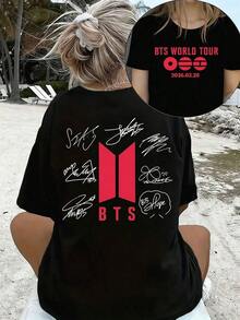 T-Shirt, Retro World Tour Merch Gifts, Bangtan Come Back Shirt For Army,,Basic Everyday Tee, Army 2-Sides Tee Gift, Crafted From Cotton, Perfect For Infusing Nostalgic, Fun Vibes Into Your Outfits During Casual Gatherings, Music Events, Or Daily Wear. This Is A Men's Round-Neck Printed Short-Sleeve Casual Everyday T-Shirt. It Makes An Excellent Gift For Friends And Family. The Cotton T-Shirt Features A Youthful And Fashionable Design, Suitable As Graphic Tees For Both Men And Women, Ideal For The Back-To-School Season, And Is Also A Loose And Comfortable Women's Top. It Is Versatile For Everyday Wear, A High-Quality Vintage-Style Short-Sleeve Shirt For Women In The Summer - 黑色 - 查看 7