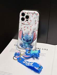Disney Lilo And Stitch Phone Case : 3D Fluffy Pattern Border Protector Phone Soft Phone Case With A Free Cute Stitch Bracelet Chain Lanyard, Stitch, Lilo, Angel, For Apple 17 Promax 17 Pro 16 15 14 13 12 11 Pro Max XS Max X XR Soft Cover Summer Phone Case - 白色 - 查看 5