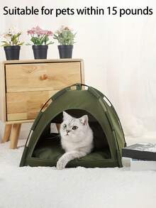 1pc Pet Tent, Breathable Washable Lightweight Solid Color Dog/Cat House, Foldable Portable Indoor/Outdoor Use All Season - Army Green - View 4