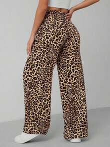 PETITE Pantalones anchos de estampado de leopardo para mujer - Multicolor 3 - Ver 8