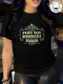 One Piece, Women's Blouses, Pretty Blouses For Women, Women's Clothing Sets For Women, Local Store, Text But I Am Rodriguez T Shirt 180g Black And White Cotton T-Shirt, Rodriguez Print Pattern, High Quality Cotton Print, Round Neck, Basic Loose Fit, Men And Women, Breathable, Versatile, Machine Washable, Comfortable, Daily, Casual, Sports, Summer Essential. - 黑色 - 查看 1