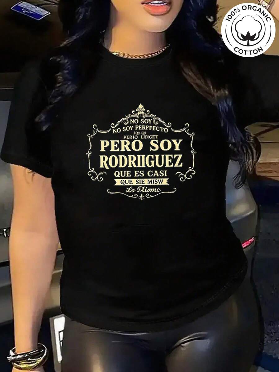 One Piece, Women's Blouses, Pretty Blouses For Women, Women's Clothing Sets For Women, Local Store, Text But I Am Rodriguez T Shirt 180g Black And White Cotton T-Shirt, Rodriguez Print Pattern, High Quality Cotton Print, Round Neck, Basic Loose Fit, Men And Women, Breathable, Versatile, Machine Washable, Comfortable, Daily, Casual, Sports, Summer Essential. - 黑色 - 查看 1