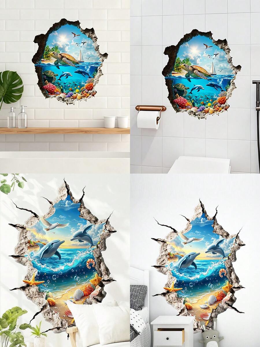 这款3D立体墙贴以蓝色海豚、海龟和帆船为主题,专为海洋主题装饰而设计。这些自粘式可移除墙贴非常适合装饰卧室、浴室、客厅和门廊。 - A - 查看 1