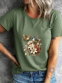 Designed For Modern, Stylish, And Comfortable Women, This Women's Summer T-Shirt, With Its Short Sleeves And Modern Style, Is Comfortable And Breathable, Suitable For Sports And Fitness Activities, As Well As Casual Outings. Made From Premium Soft And Breathable Fabric, Designed For All-Day Comfort And Versatile Everyday Wear, It's Perfect For Casual Occasions. - 綠色 - 查看 1