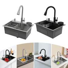 Küchenspüle Einbauspüle Set 55*40*20 cm Edelstahl Einzelbecken-Spüle mit Wasserhahn für Küchen Restaurants Multifunktionsspüle mit Seifenspender und Tassenwascher - 55 x 40 x 20 cm - Übersicht 7