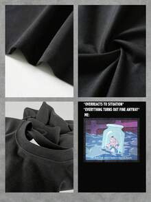 A Humorous Illustration Depicting A Young Woman Trapped Inside A Jar Floating In Water, Expressing A Mixture Of Sadness And Ironic Humor About Emotions; A Comfortable And Breathable Casual Women's T-Shirt - 黑色 - 查看 4