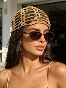 1 pieza Diadema con lentejuelas huecas de inspiración vintage, sombrero de sol ligero y transpirable para el verano, accesorio de moda versátil para mujeres - Multicolor - Ver 1