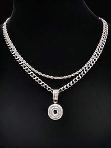 Bộ 2 món: 1 mặt dây chuyền chữ cái đính đá Cubic Zirconia & 2 dây chuyền thép không gỉ, 26 chữ cái tiếng Anh, Dây chuyền mặt dây chuyền phong cách hip hop cổ điển dành cho nữ, Thích hợp đeo hàng ngày hoặc dự tiệc, Quà tặng ngày Valentine - Bạc - Xem 13