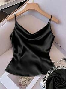Chaleco sin mangas de mujer de tela tejida brillante, ajuste ceñido, apto para uso diario y para capas, primavera/otoño/invierno - Negro - Ver 5