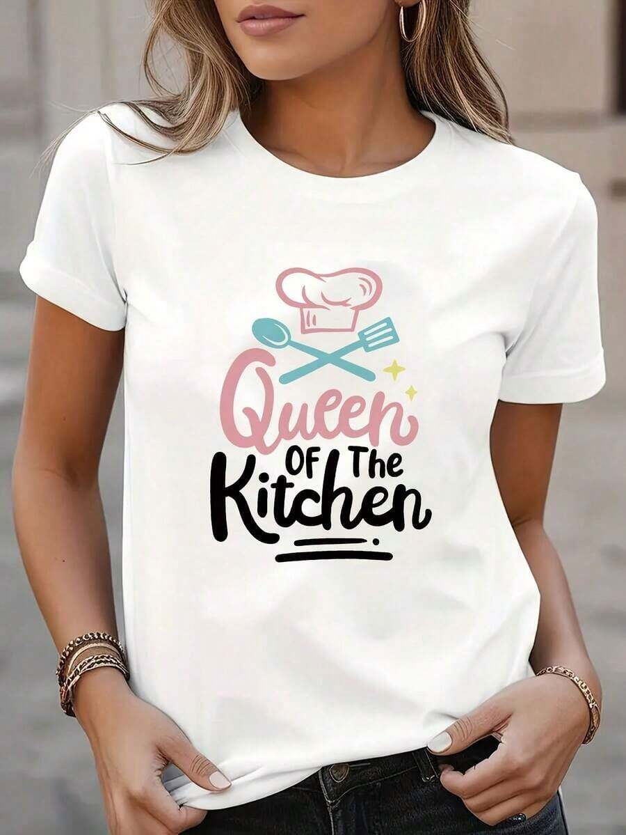 Soft 100%CottonSoft 100%CottonT-ShirtLeisure, Fashion Women's Casual Printed T-Shirt, Breathable Round Neck Short Sleeve Semi-Transparent Summer Top, Comfortable, LooseBreathable Cotton Tee, All Matchcoolcool - 白色 - 查看 1