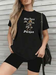 Camiseta Casual 2026, Nueva Camiseta Deportiva Casual de Verano para Mujer, Top de Manga Corta con Cuello Redondo y Diseño Creativo, Diseño de Letras de Moda y Halterofilia con Estampado de Doble Cara, Elegante y Holgada, Tejido Ligeramente Elástico y Suave, Top Casual para Fiestas, Adecuada para el Hogar, la Oficina y los Desplazamientos al Aire Libre, Camiseta de Manga Corta de Algodón Puro para Mujer para Todas las Temporadas, 100% Algodón, Duradera. - Negro - Ver 2
