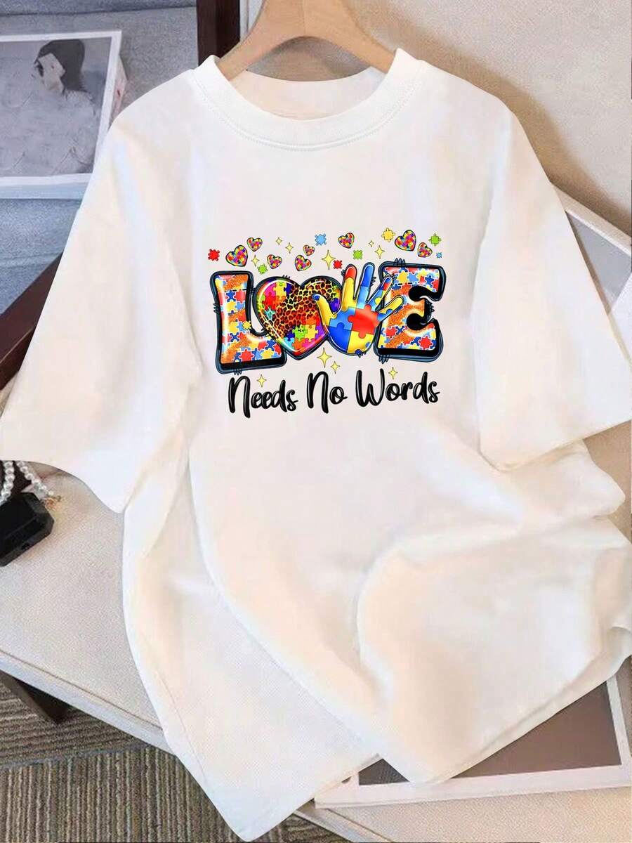 Women's 100% Cotton T-Shirt With "Butterfly And Phrases" Print, Casual Short-Sleeved Top, Natural Style Design Suitable For Daily And Leisure Wear. - 白色 - 查看 1