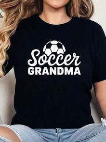 Funny Granny Soccer Player Print T-Shirt, Casual Round Neck Short Sleeve T-Shirt, Comfortable For Spring And Summer, Women's Clothing, High Quality 220g Pure Cotton T-Shirt With Minimalist Print, Soft And Breathable Fabric, Comfortable And Loose Fit, Suitable For Daily Wear, Ideal For Casual Office Wear, Spring And Summer Everyday Look, Stylish And Youthful Design, Men's Clothing - 黑色 - 查看 8