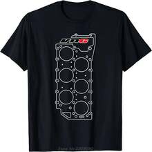 VR6 Engine Printed T-Shirt, Casual Summer T-Shirt, Funny Round Neck T-Shirt, Loose T-Shirt, Hip-Hop Style Casual Wear. - 黑色 - 查看 2