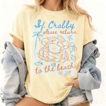 Women's 100% Cotton Graphic Graphic T-Shirt With Double Print "If I'm In A Bad Mood, Please Go Back To The Beach" And "Salty", Casual And Oversized Summer Style | Summer Clothes | Holiday Outfits Pure Cotton T-Shirt 100% Cotton 100% Cotton - 杏子 10 - 查看 1