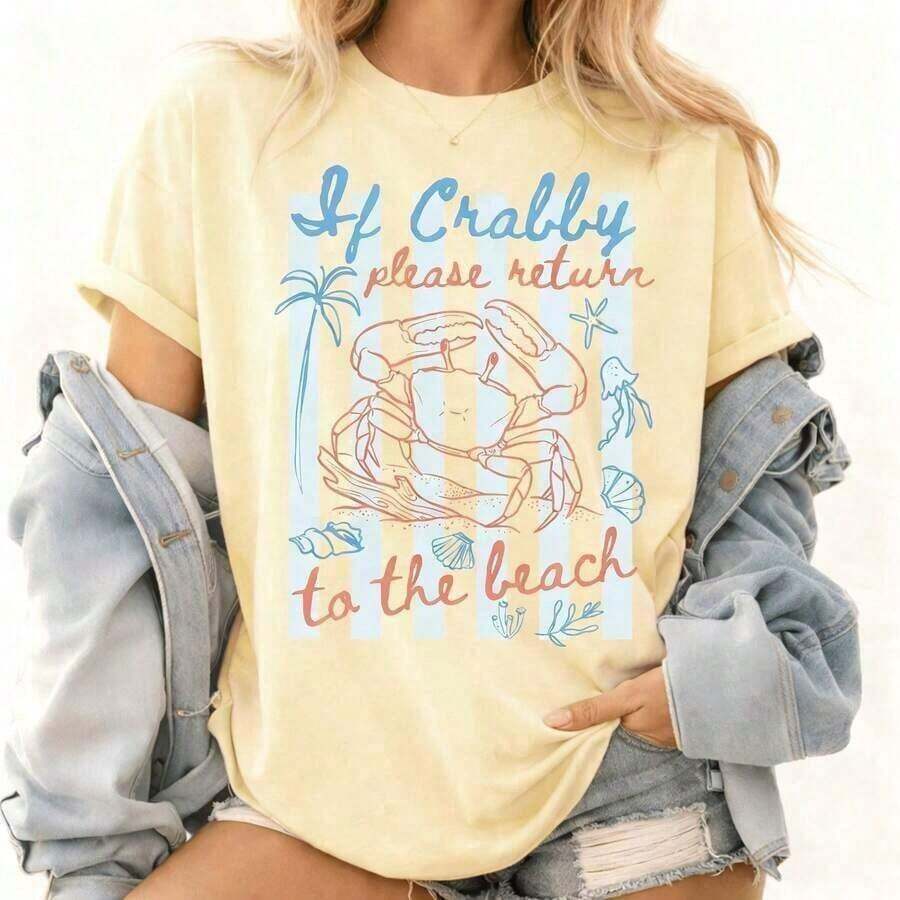 Women's 100% Cotton Graphic Graphic T-Shirt With Double Print "If I'm In A Bad Mood, Please Go Back To The Beach" And "Salty", Casual And Oversized Summer Style | Summer Clothes | Holiday Outfits Pure Cotton T-Shirt 100% Cotton 100% Cotton - 杏子 10 - 查看 1