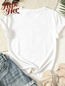 HypeHer Women's New Summer 2026 T-Shirt, Short Sleeve, Regular Crew Neck, Casual Monorail Theme Print, Cotton Blend, Ideal Gift For Girls Or Moms, Summer Fit For Women. Breathable And Comfortable. - 白色 7 - 查看 2