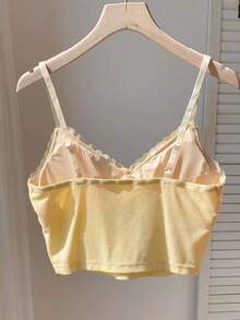 Camisilla sin mangas casual de verano para mujer con parches de encaje en unicolor - Amarillo - Ver 2