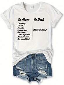 Women's T-Shirt With "To MOM" Lettering - Casual Short Sleeve Round Neck Blouse With "To MOM" Print, Spring And Summer Top, Gift For Mom, Machine Washable, Semi-Transparent And Comfortable (Letter) - White - View 1