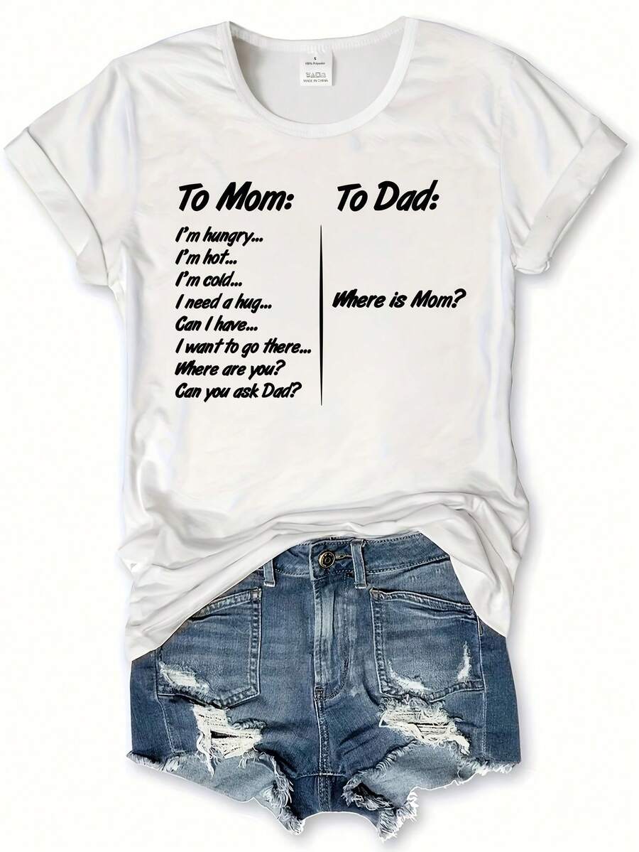 Women's T-Shirt With "To MOM" Lettering - Casual Short Sleeve Round Neck Blouse With "To MOM" Print, Spring And Summer Top, Gift For Mom, Machine Washable, Semi-Transparent And Comfortable (Letter) - White - View 1