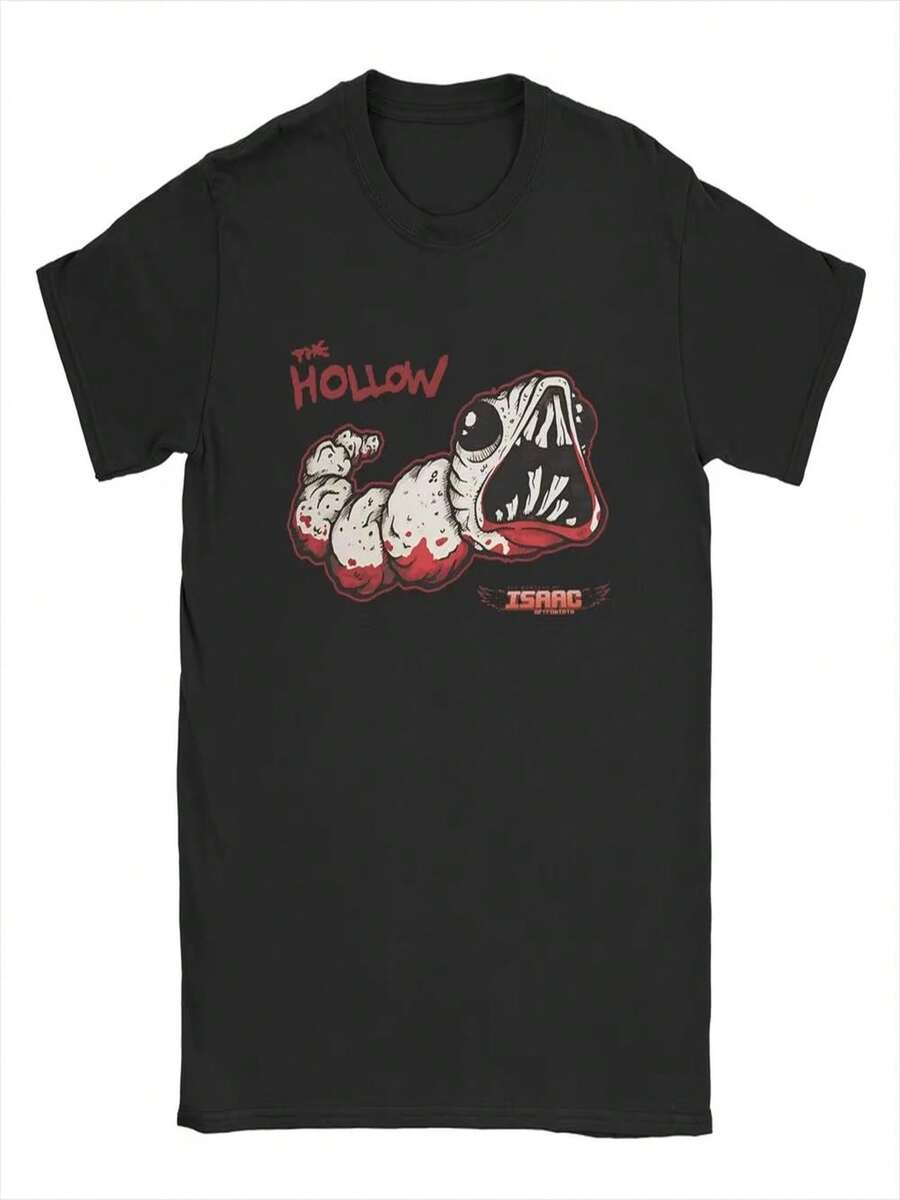 Awesome The Binding Of Isaac Themed T-Shirt, Women's Pure Cotton Crew Neck T-Shirt, 90s Cartoon Short Sleeve T-Shirt, Plus Size T-Shirt. - 黑色 - 查看 1