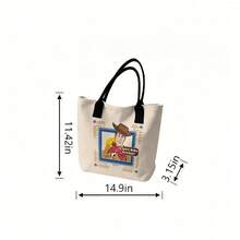 Miniso Disney Toy Story Woody Let's Ride, Cowboy! Canvas Tote Bag, Beige Western Print Shoulder Bag For Daily Use - White - View 6