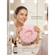 Auban Gorro de ducha, gorro de ducha para mujer, forro de tela de rizo EVA, exterior, reutilizable, doble capa, impermeable, gorro de pelo de baño grande para todas las longitudes de cabello rosa - Corazón - Ver 2