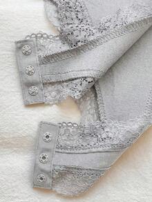 Body Con Tirantes Finos Y Ribete De Encaje Para Mujer - Gris Claro - Ver 5