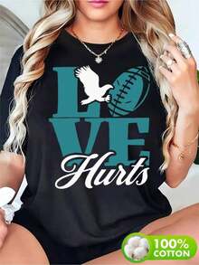Plus Size Women's Clothing, Anime Letter Print Round Neck T-Shirt, Simple Design, Comfortable And Breathable, Suitable For Casual Daily Wear, Versatile, Shows A Natural And Elegant Style, Essential For Summer Parties, Local Delivery Available. - 黑色 - 查看 1