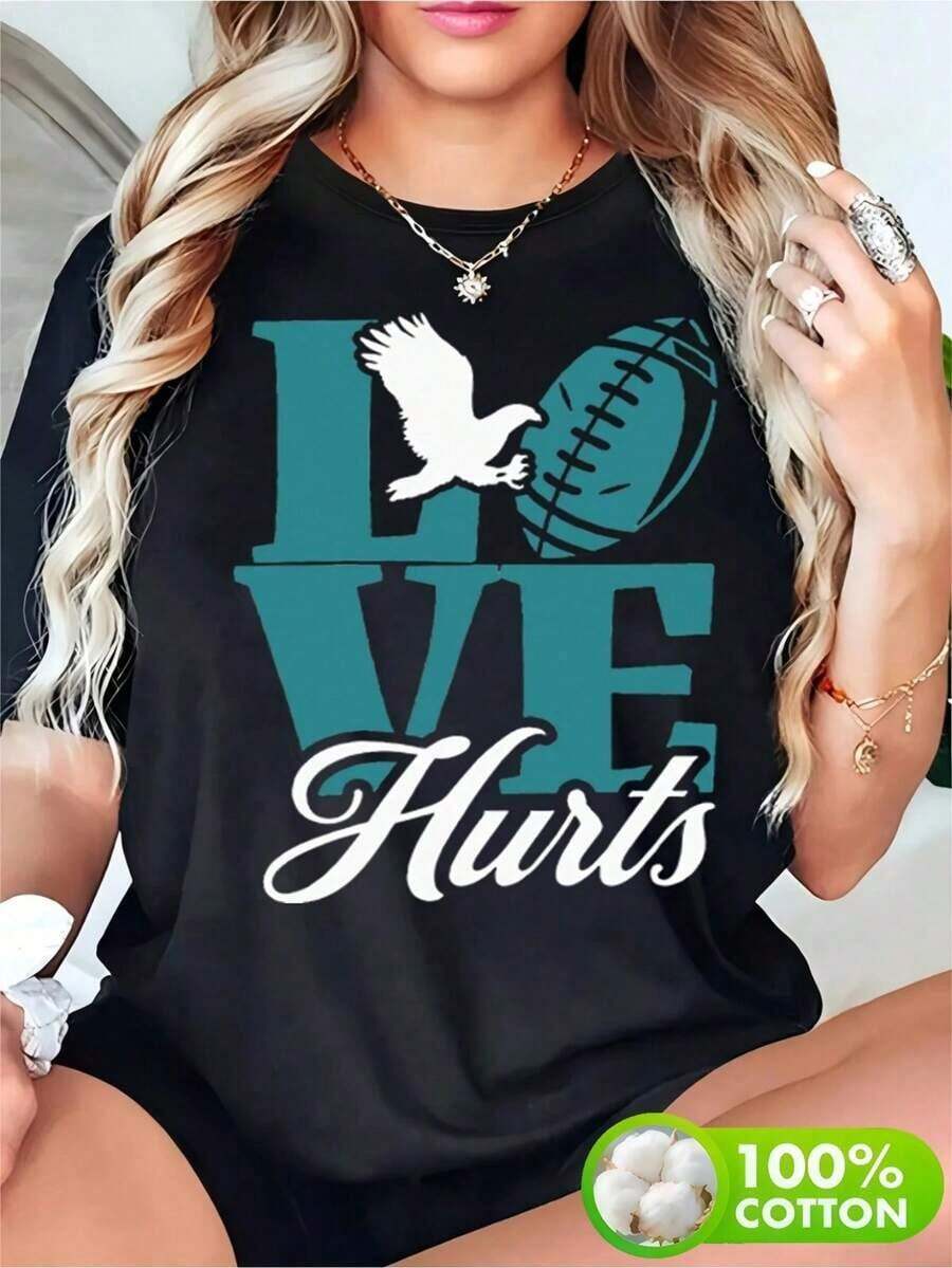 Plus Size Women's Clothing, Anime Letter Print Round Neck T-Shirt, Simple Design, Comfortable And Breathable, Suitable For Casual Daily Wear, Versatile, Shows A Natural And Elegant Style, Essential For Summer Parties, Local Delivery Available. - 黑色 - 查看 1