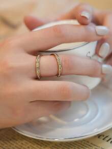 New Arrival Stainless Steel Full Rhinestone Inlaid Ring, Luxurious And Exquisite For Daily Commute, Dating, Wedding Occasions - Golden 9 - View 3