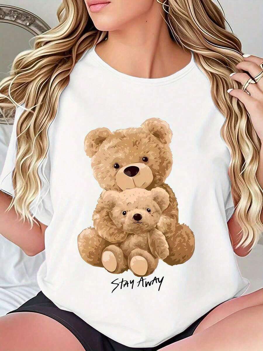 Nueva Camiseta Casual de Verano para Mujer con Estampado de Adorable Oso de Peluche y Gráfico "Stay Awesome" - Tejido Suave y Transpirable, Corte Holgado, Cuello Redondo para Atuendo Casual, Lavable a Máquina, Idea de Regalo Perfecta, Camisetas Lindas, Ropa Cómoda, Diseño Divertido, Material de Elasticidad Media - Camiseta Unisex de Algodón de Manga Corta y Cuello Redondo Estilo Vintage Urbano-Vintage Street Style Unisexoose Cotton Short Sleeve Crew Neck T-Shirt - Blanco - Ver 1