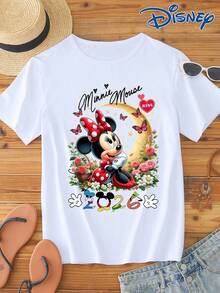 Disney 1 pieza Camiseta de manga corta para hombre de corte holgado con estampado de Minnie Mouse, cuello redondo, elástica, adecuada para uso diario, material de fácil cuidado, camiseta casual de moda para hombres, camiseta de manga corta - Blanco - Ver 1