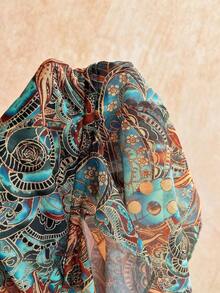 Blusa de mujer con encaje bordado, escote halter, espalda descubierta, tirantes con lazo, bajo fluido y elegante, adecuada para la playa, cruceros y resorts - Multicolor - Ver 10