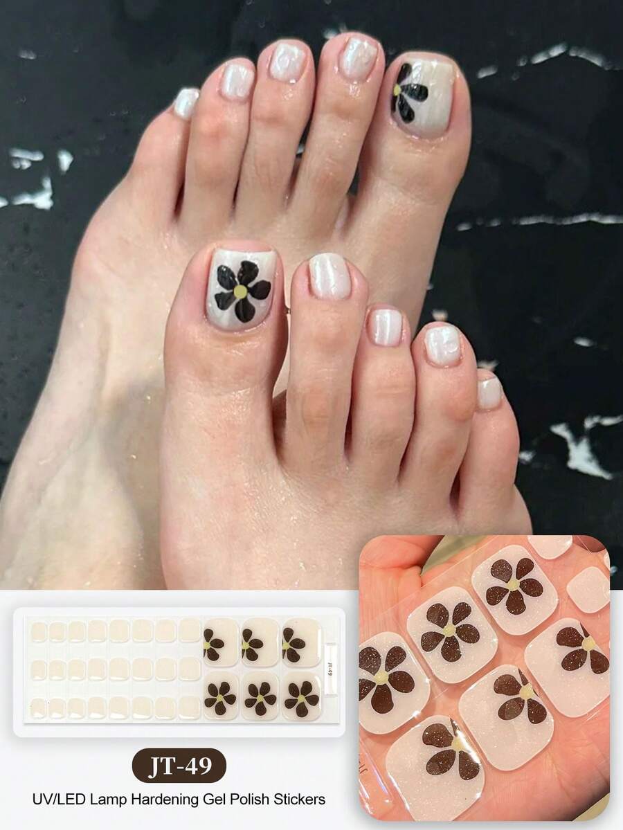 跨境新品半固化凝胶夏季脚趾甲贴纸，闪光设计，现货批发，防水持久
