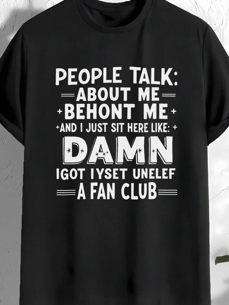 Camiseta coreana para mujer "La gente habla de mí" Humor de K-Drama - Talla grande - Manga corta - Cuello redondo - Top casual de verano con estampado de texto coreano, adecuada para fans de K-Drama. - Negro - Ver 1