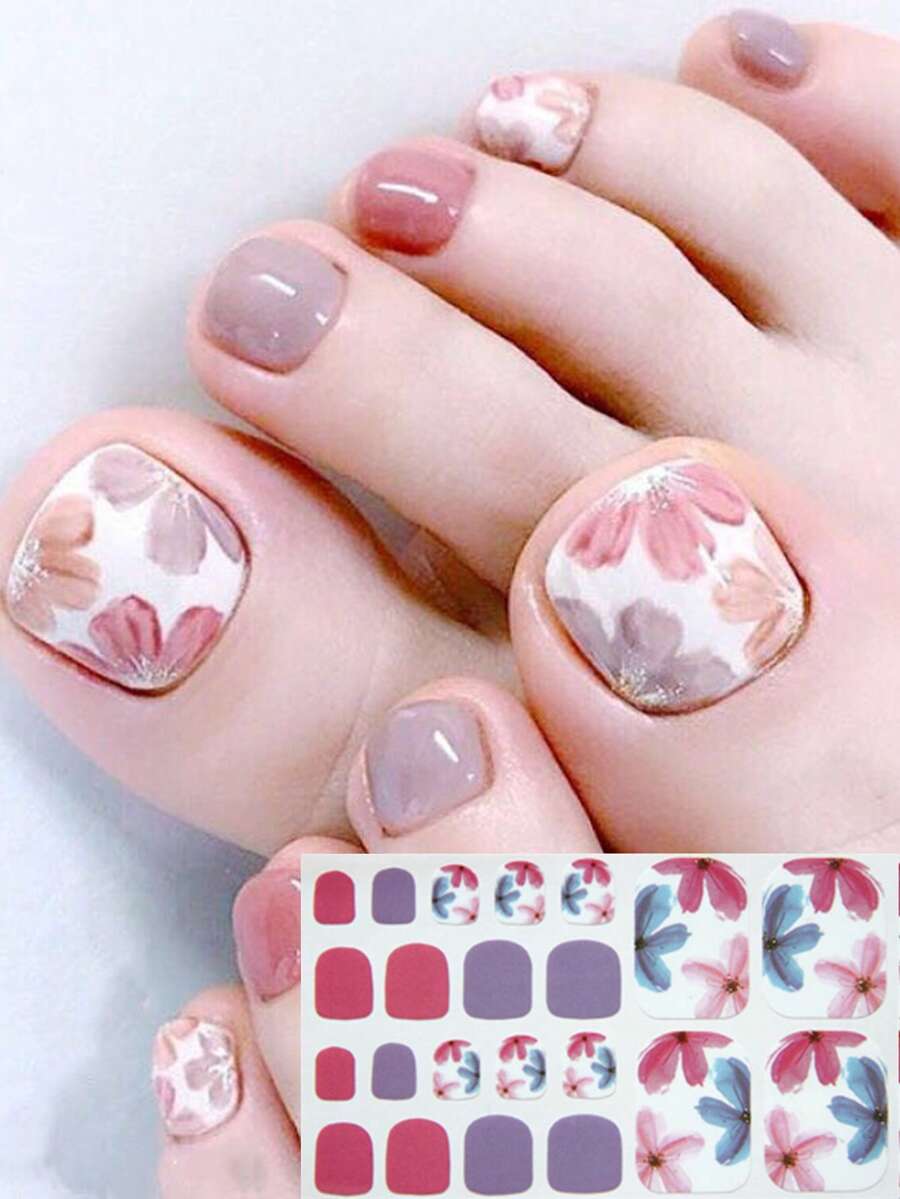 Nail Art Toe Stickers, Cartoon Heart & Geometric Patterns, Multicolor Glitter, Versatile Mixed Design, Easy Application With Scraper - 彩色 - 查看 1