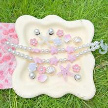 18pcs Pink Ocean Series Shoe Charms, Shell, Starfish, Bow DIY Accessories, Charm Set For Perforated Slippers - Pink Starfish Long Chain - View 6