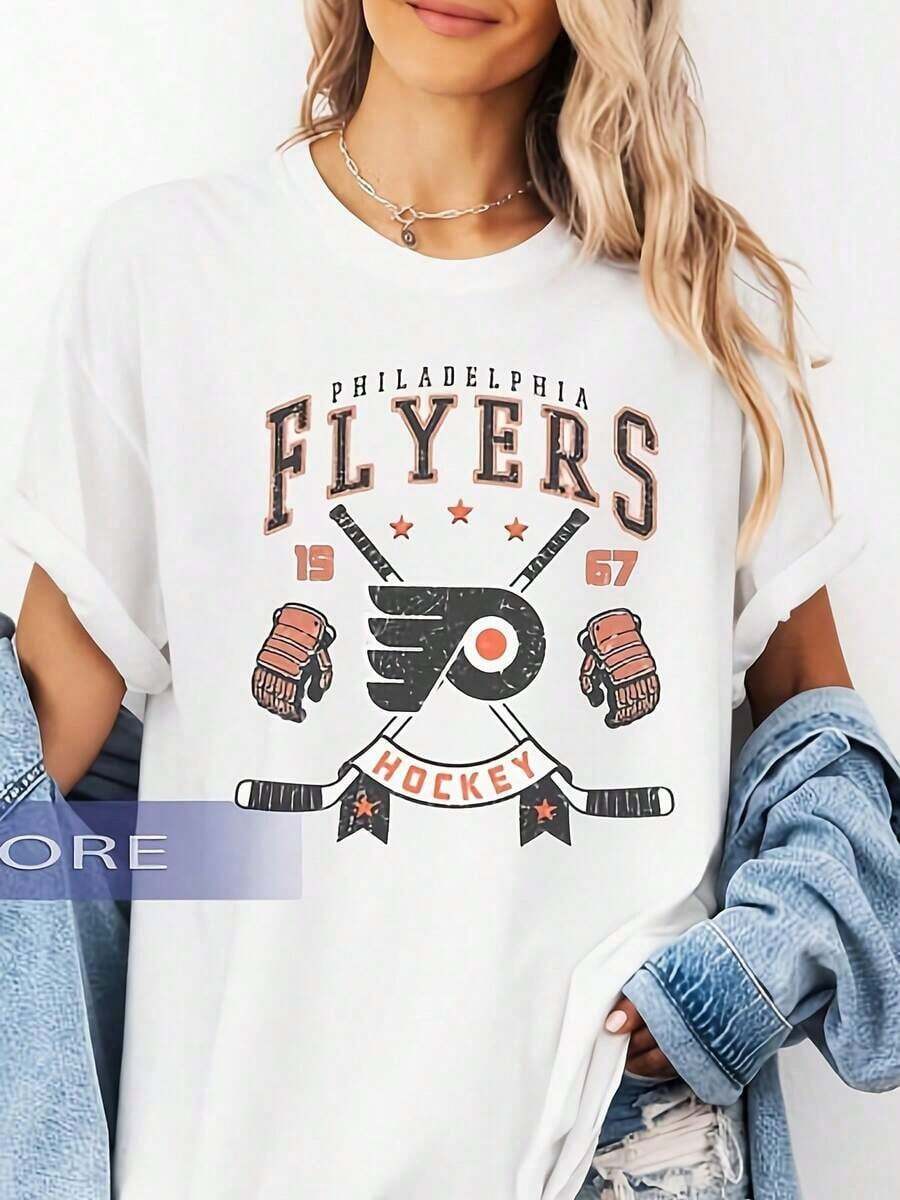 Camisetas Premium Casuales Unisex Lindas, Camiseta Philadelphia Flyer, Philadelphia Flyer, Camiseta de los Flyers, Camiseta para Fanáticos del Hockey, Camiseta Retro de Hockey sobre Hielo de Filadelfia (3) - Blanco - Ver 1