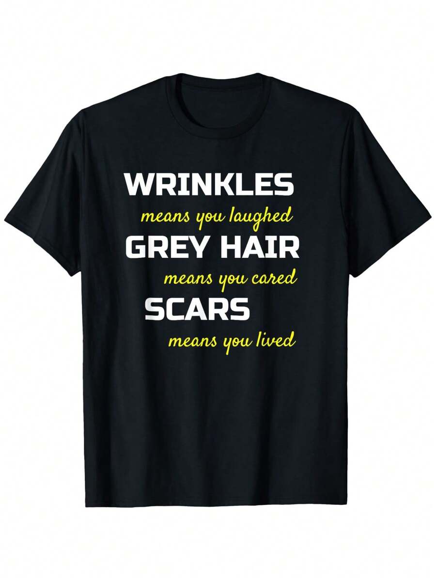 Funny T-Shirt Gift For Seniors With Wrinkles, Gray Hair And Scars - Black - View 1
