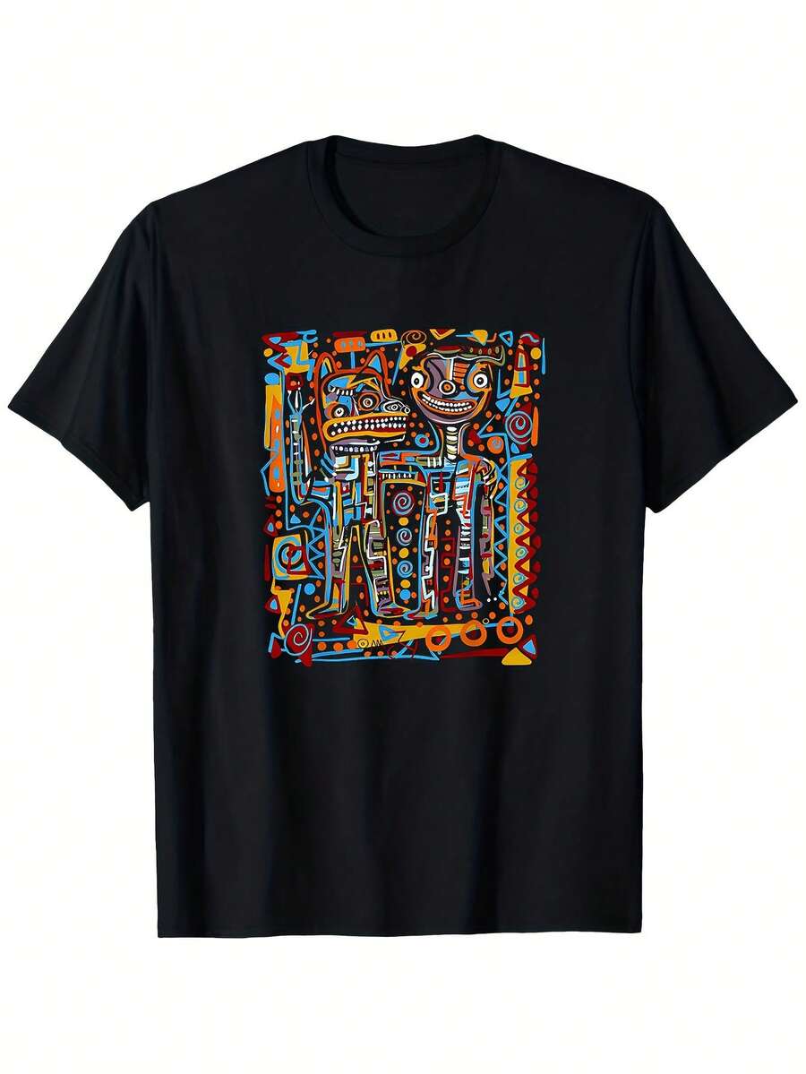 Nueva camiseta de manga corta para mujer de 180g,% algodón - Camiseta casual versátil con estampado de verano para hombre - Camiseta con estampado de verano para parejas - Unisex - Regalo para vacaciones - Negro - Ver 1